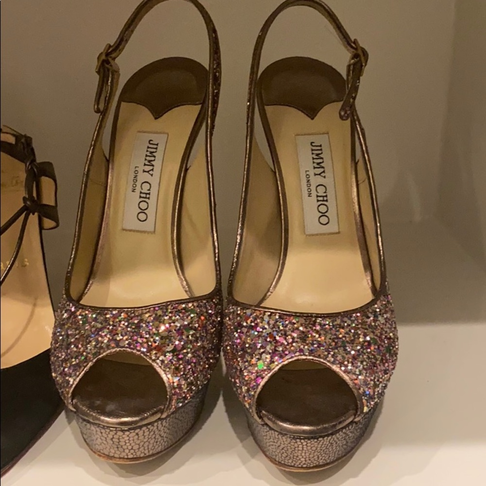 Jimmy Choo sparkle pewter platform shoes